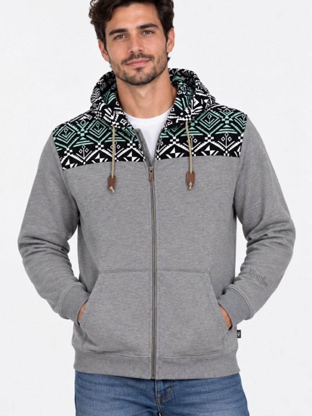Howler Bros Shaman Full-Zip Hoodie Heed the Call Grey Tribal Mens Size L Large